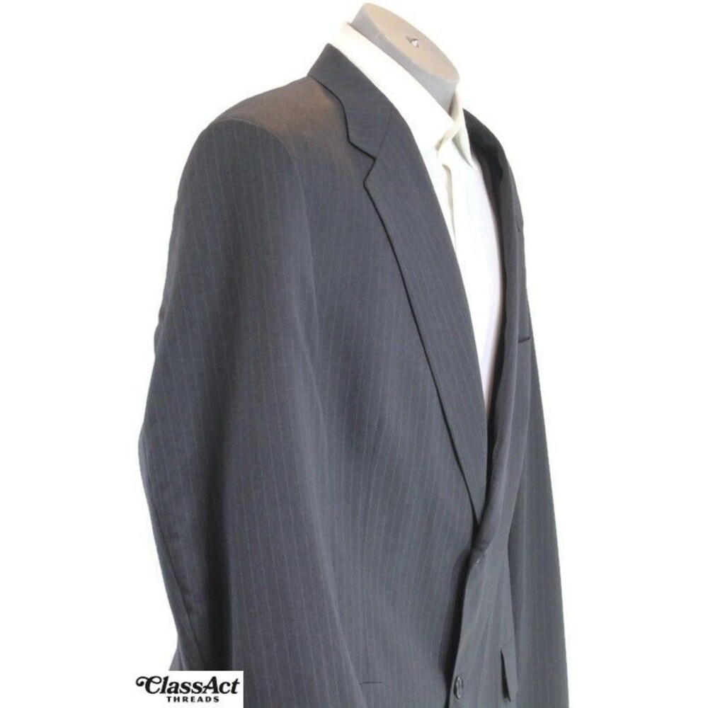 Society Brand Ltd 2 Piece Suit Mens Black Striped 2 Btn 46L Pleated Fronts 40" W - Picture 5 of 9